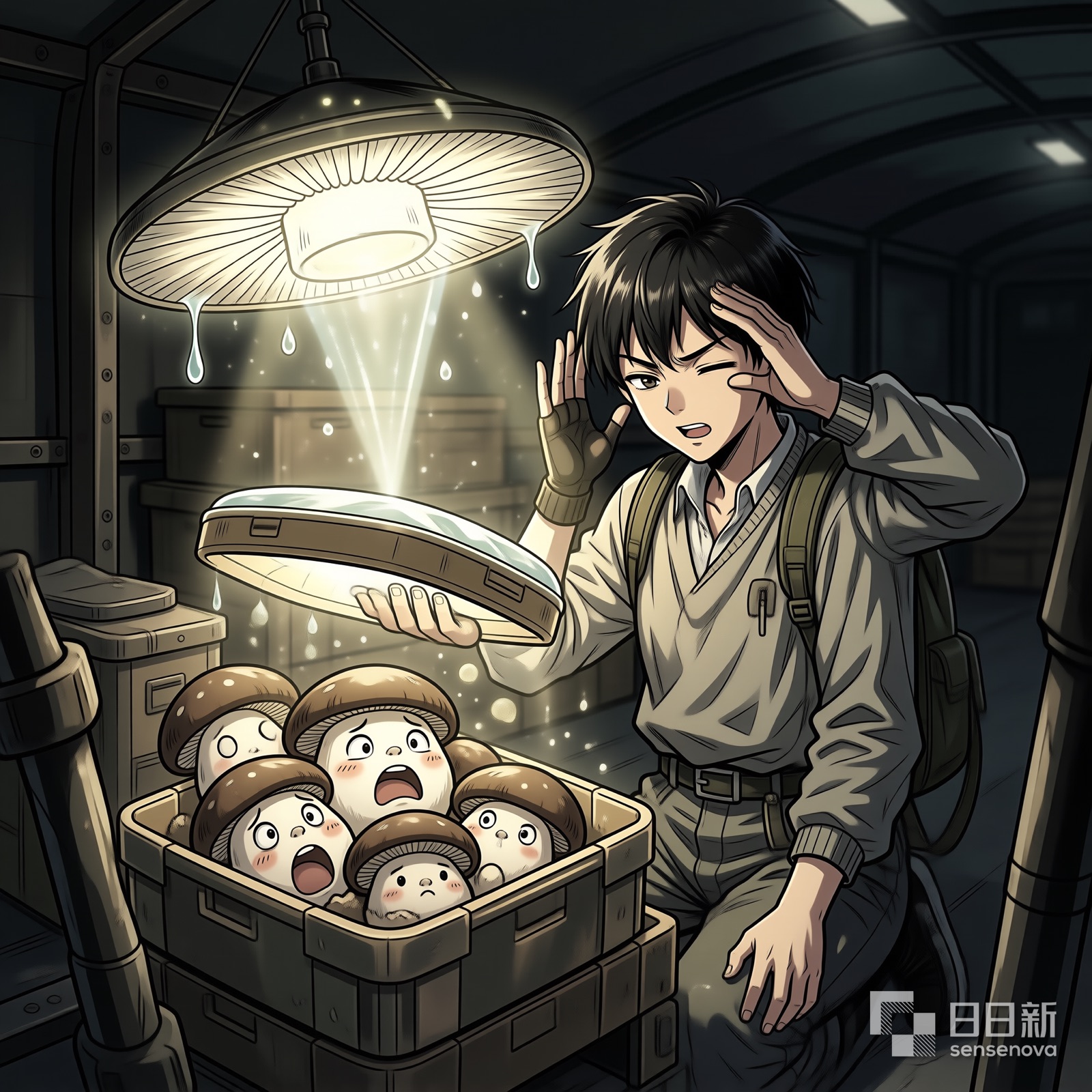 蘑菇受惊发光照亮整个货舱