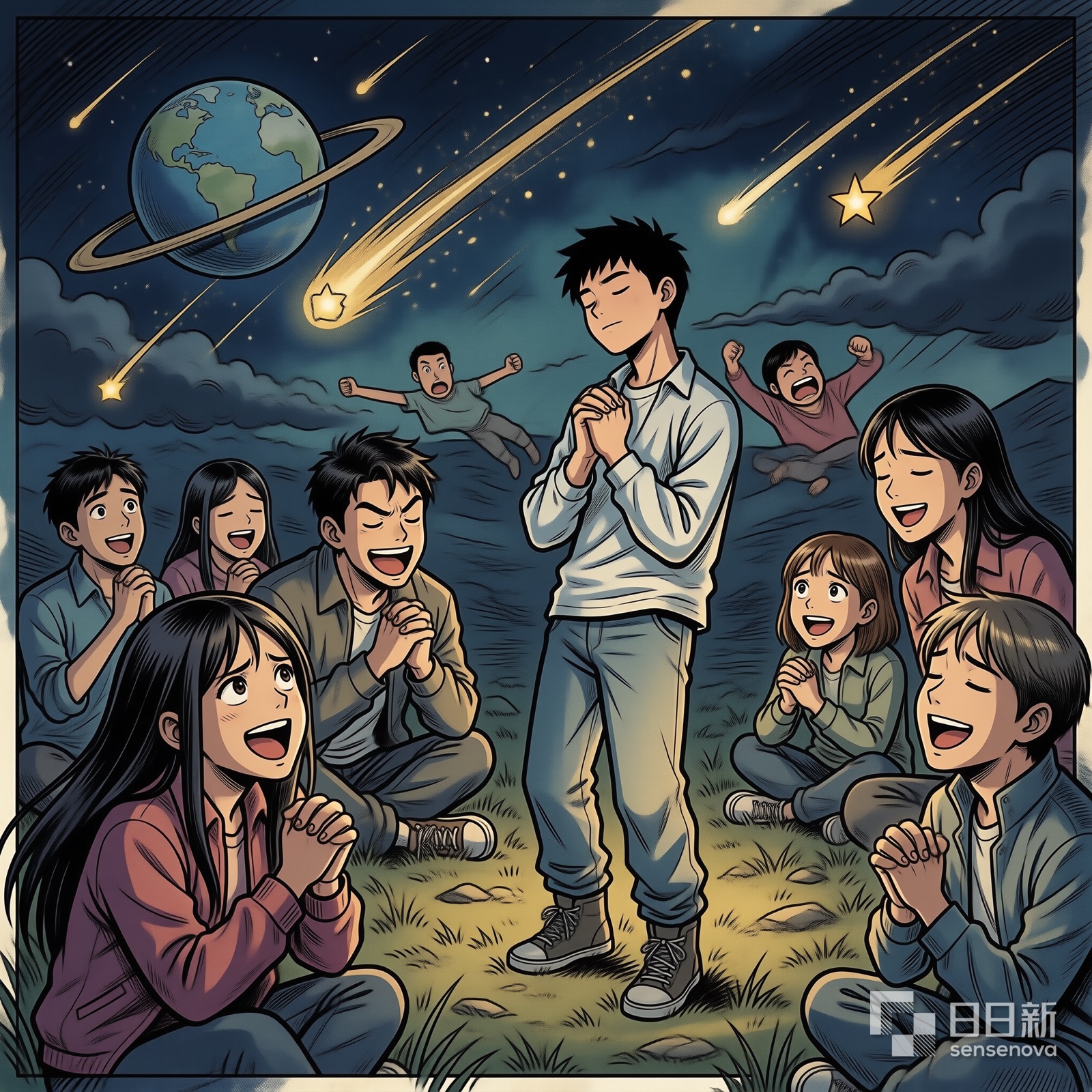 流星雨下居民们疯狂许愿，小北也合十许愿