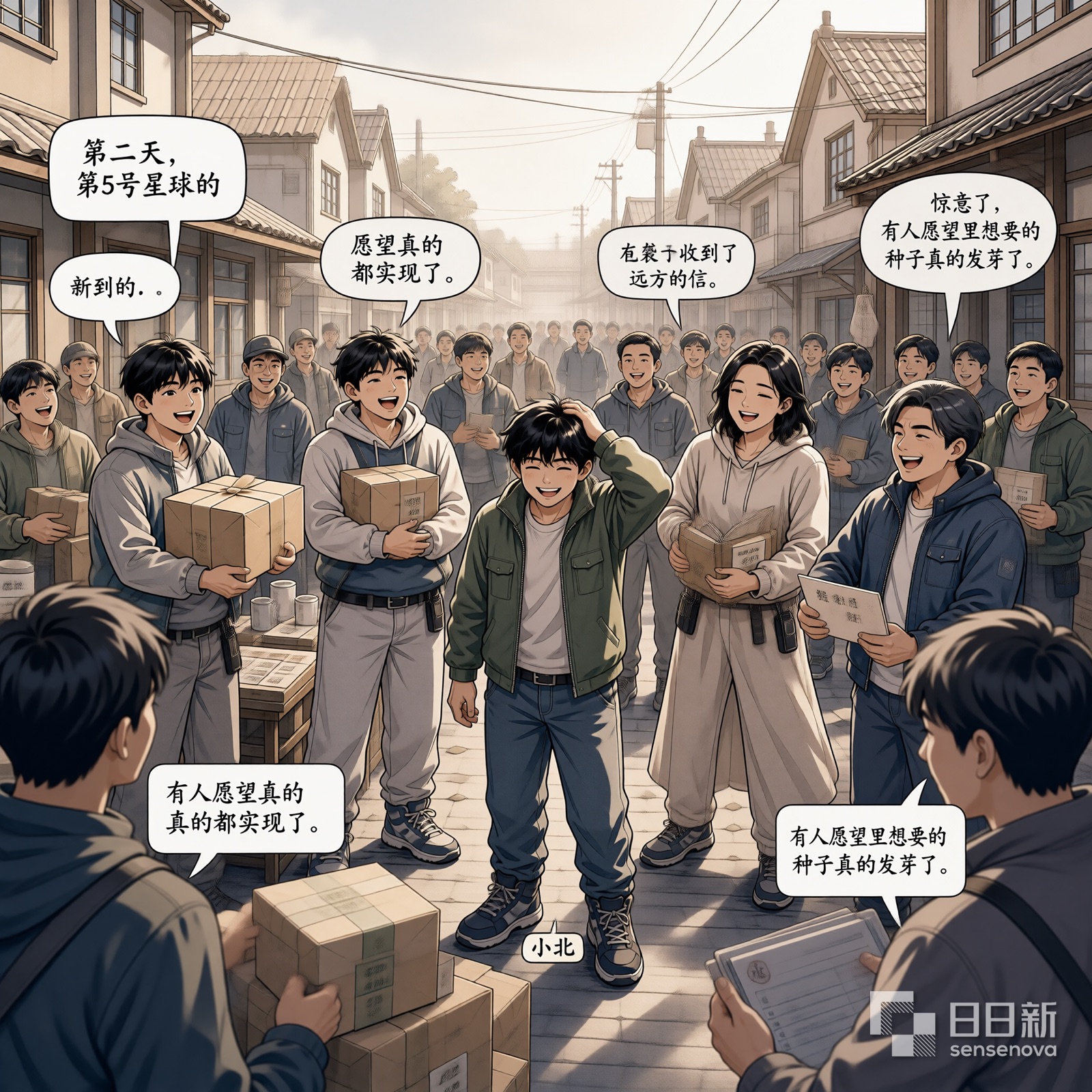 居民们愿望成真，又惊又喜，小北不好意思地笑