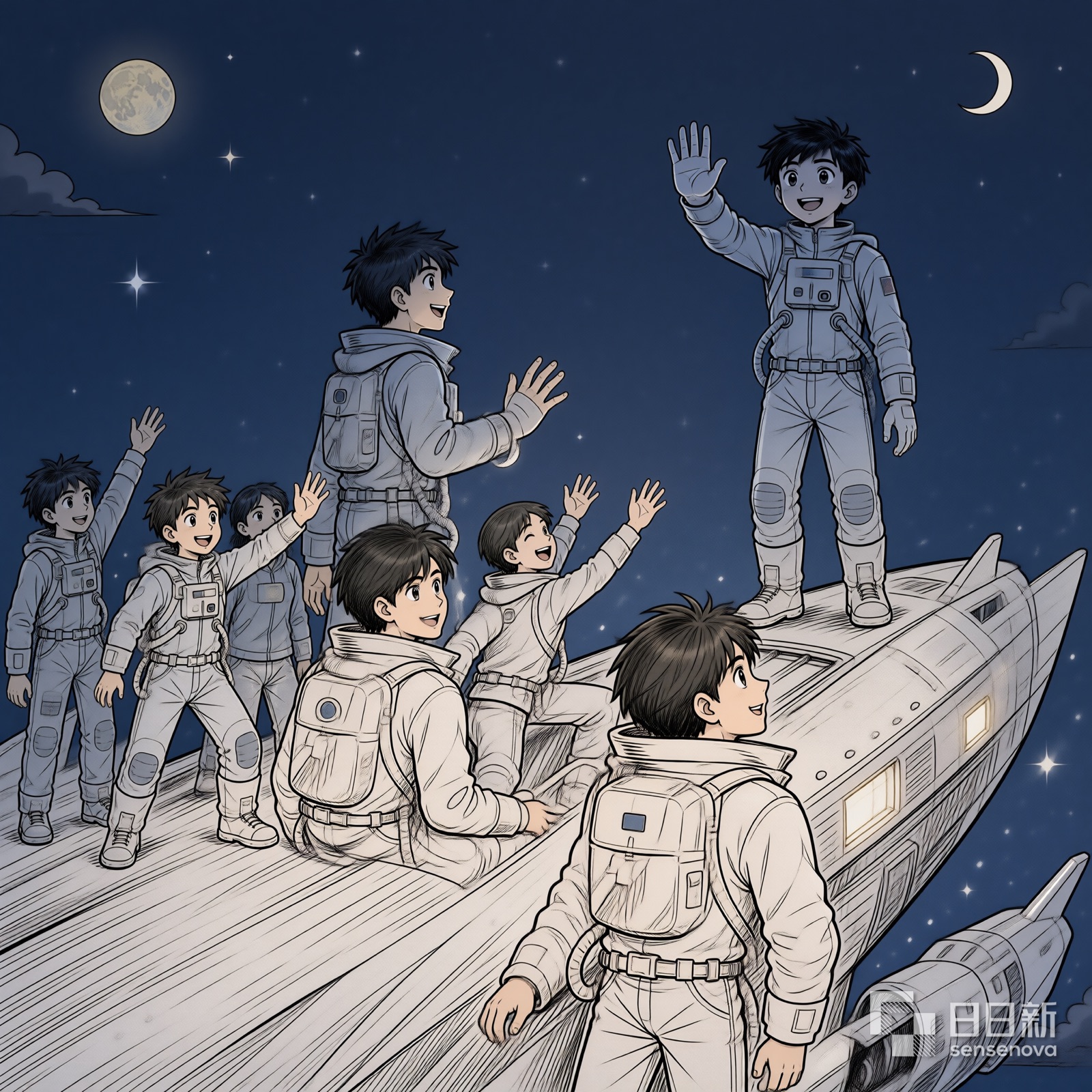 居民们挥手送别小北，星空明亮