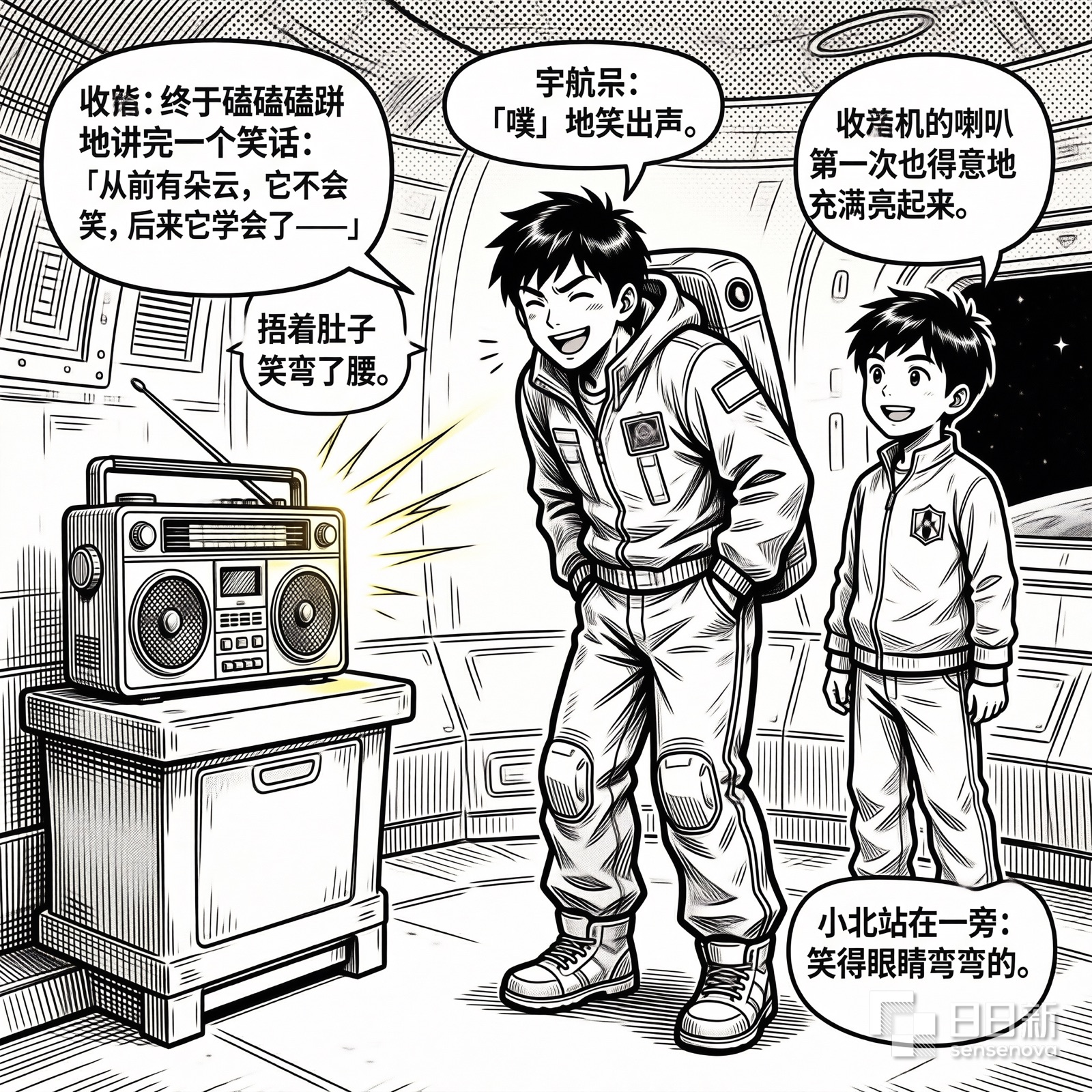 收音机讲笑话，宇航员笑弯了腰，太空站充满笑声
