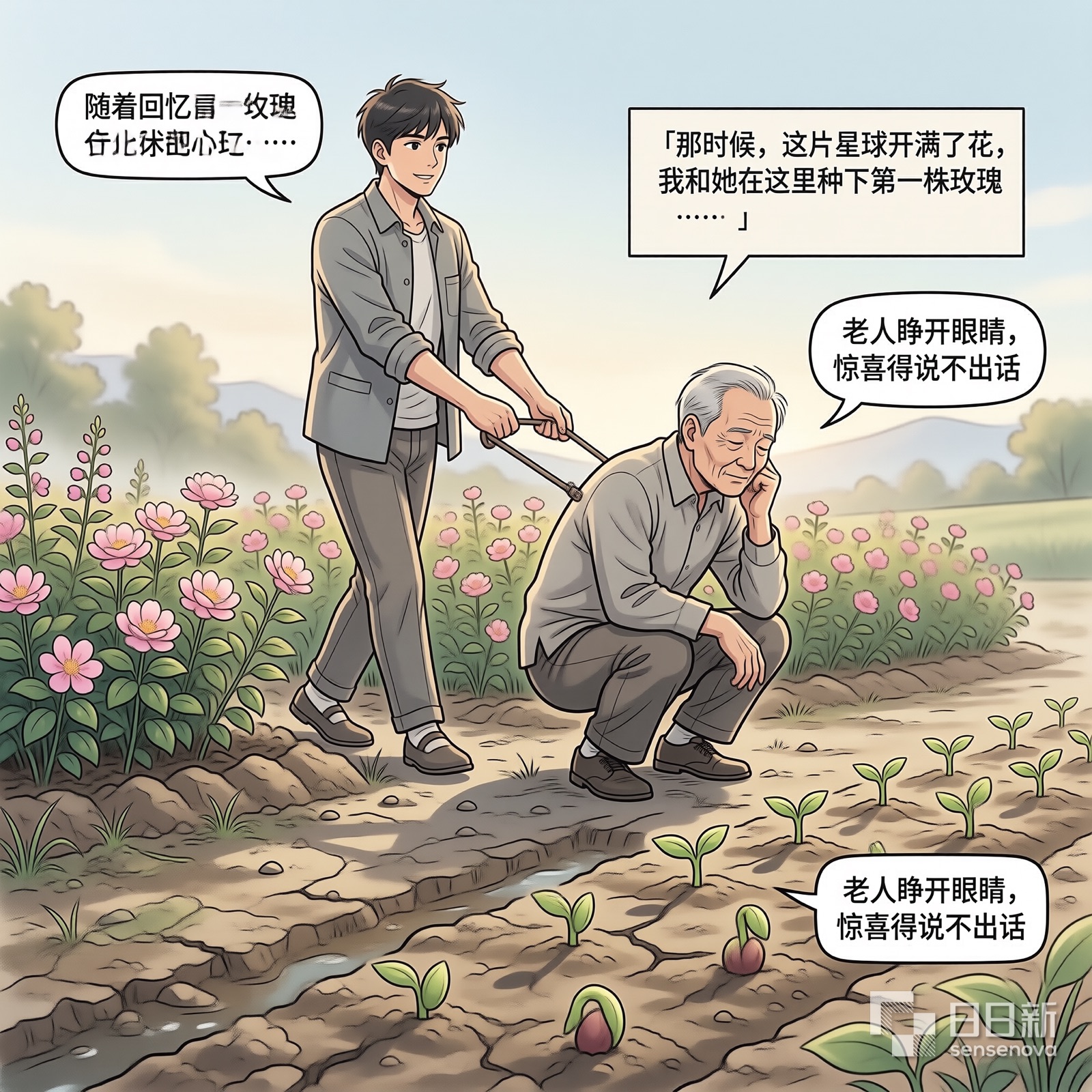 老人回忆往事，嫩芽破土而出